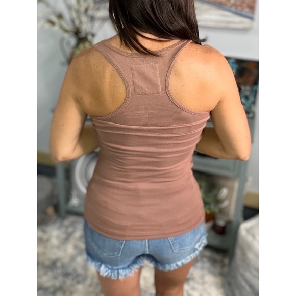 ❤️‍🔥Ribbed Racerback Boy Beater Summer Tank Cocoa 2622 - Picture 4 of 4